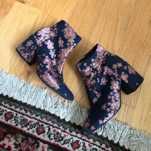 Navy Floral Heeled Booties